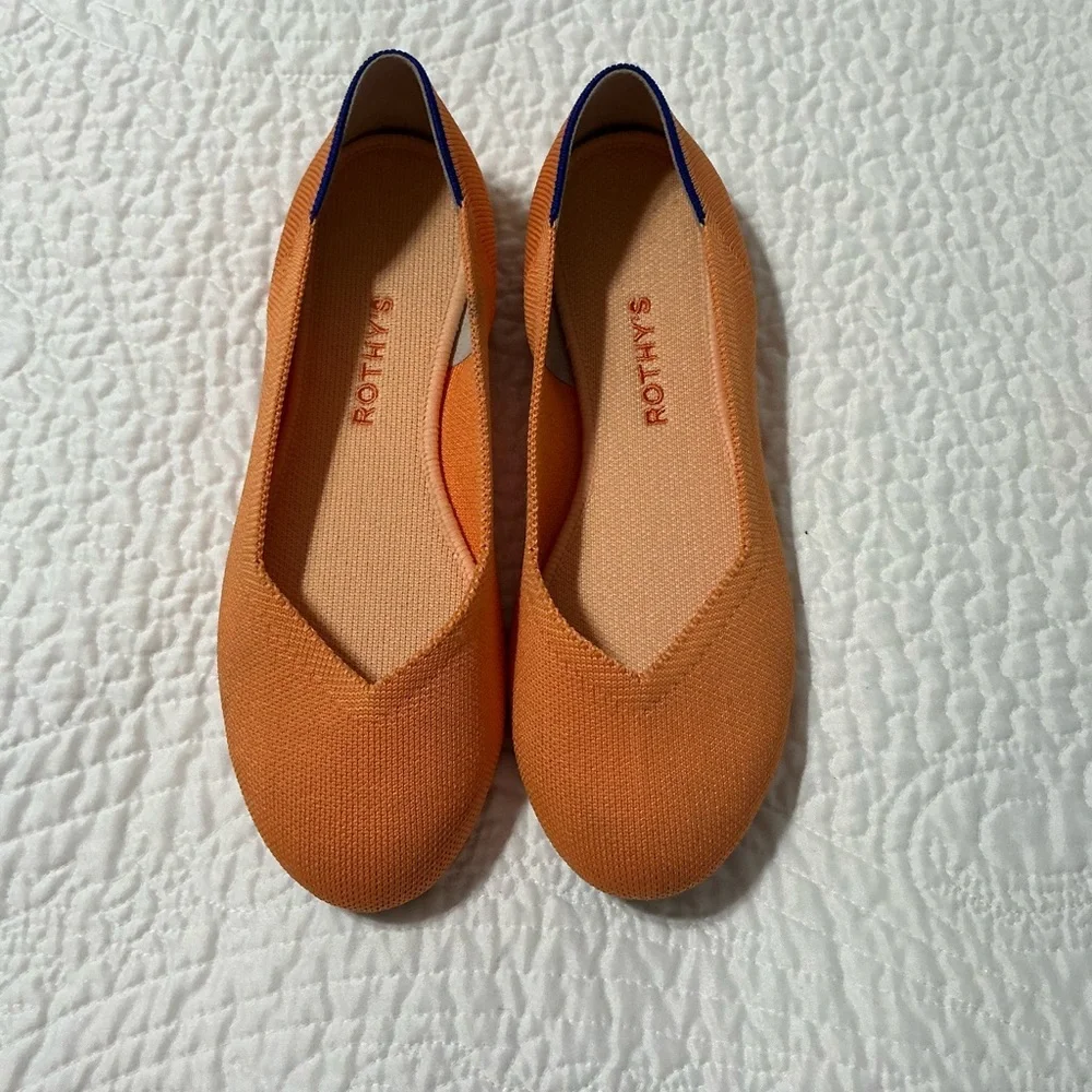 EUC Rothy's Round Toe Flats Tangerine Slip On Shoes Size 8.5